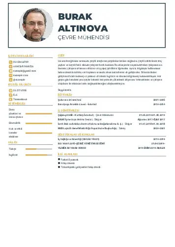 Çevre Mühendisi CV Örnekleri cv indir